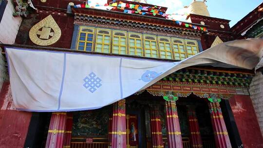 中华民族园西藏经幡建筑视频素材模板下载