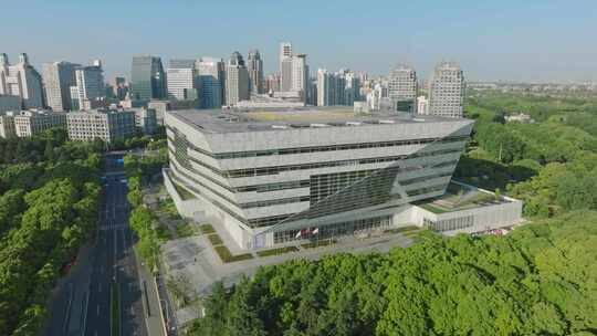 上海图书馆东馆建筑航拍上海浦东新区