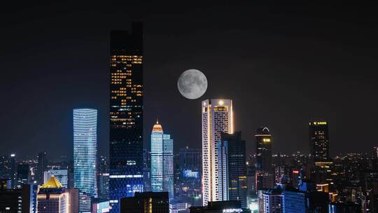 南京大月亮延时 新街口商圈夜景