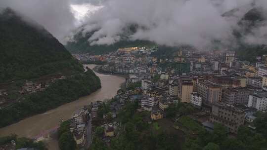 HDR云南贡山县县城城市建筑航拍景观