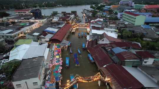 泰国曼谷安帕瓦水上市场航拍风光