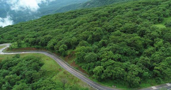 夏日九顶山航拍山路盘旋弯曲