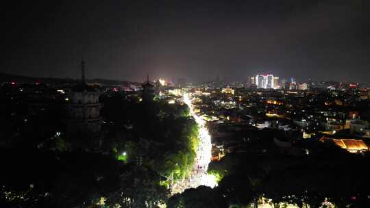 福建泉州古城泉州西街夜景航拍