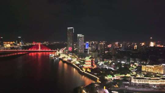 江西南昌赣江红谷滩滕王阁双子塔商务区夜景