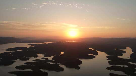 松滋洈水景区水库晚霞夕阳