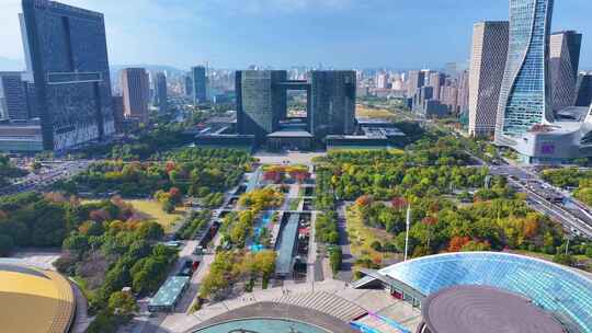 浙江杭州钱江新城市民中心航拍城市地标风景视频素材模板下载