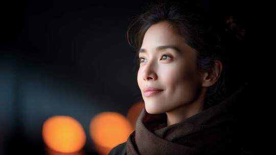 女性眺望远方目光充满希望与美好