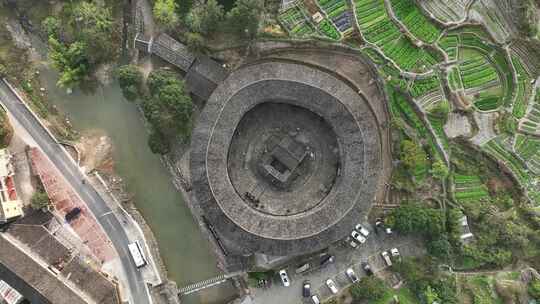 航拍福建漳州南靖云水谣土楼