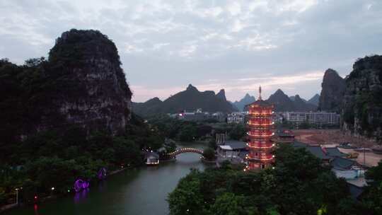 桂林山水城市风景自然风光航拍