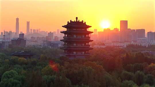 济南早晨 济南日出  大明湖日出 超然楼