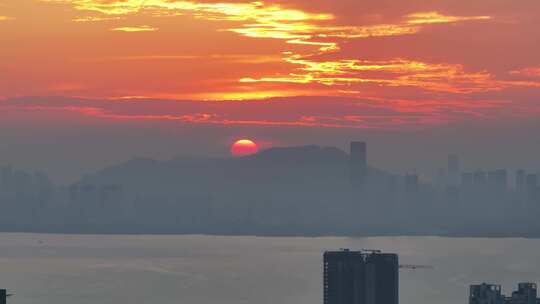 深圳福田区唯美日落夕阳航拍