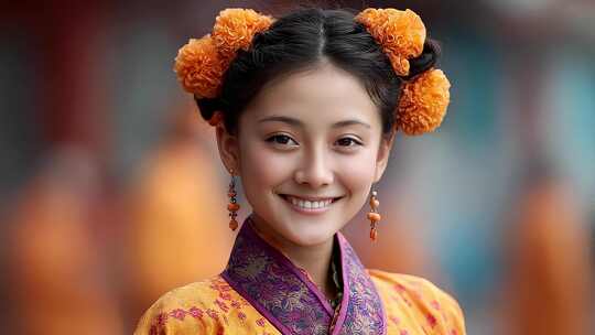 藏族少女灿烂笑容温暖人心