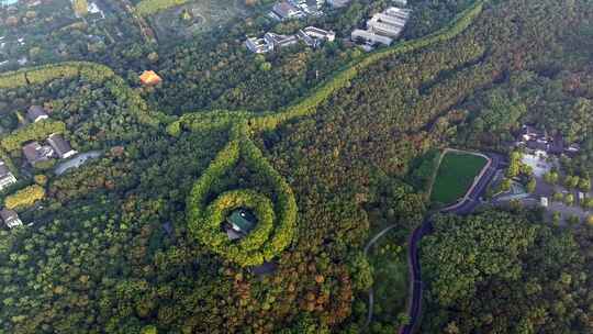 航拍秋色南京日出中山陵景区风光