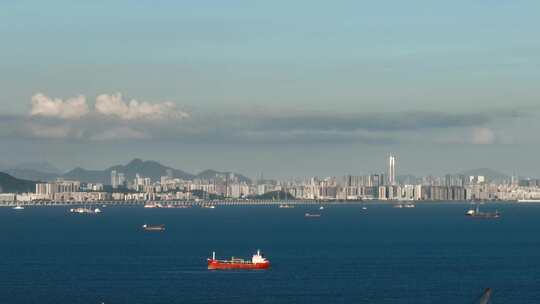 5k航拍深圳机场广深沿江高速轮船出海