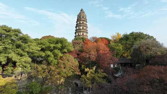 苏州园林旅游地标虎丘秋韵（航拍原片素材）