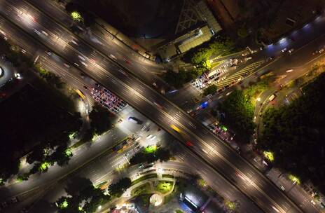 车流，夜景，高架桥车水马龙航拍延时