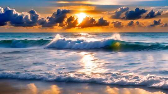 海上日落海浪景观