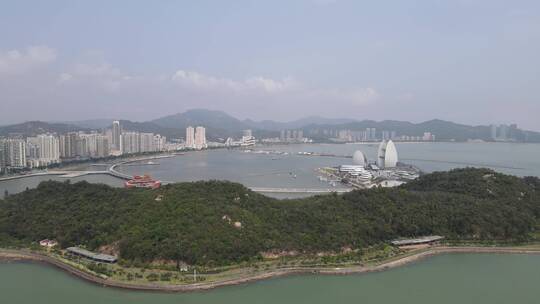 航拍广东珠海野狸岛贝壳大剧院