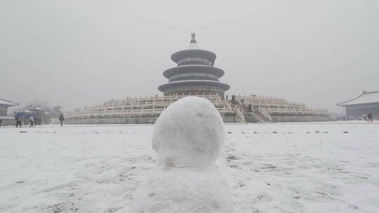 大雪天气中的天坛公园祈年殿回音壁圜丘雪人