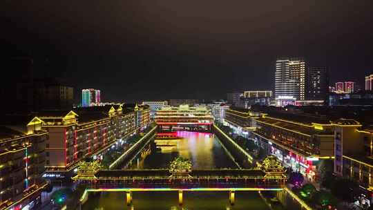 湖南怀化通道廊桥侗族廊桥风雨桥夜景航拍