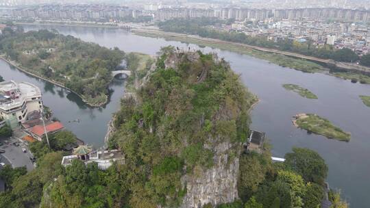 航拍广西桂林旅游景点城市地标建筑