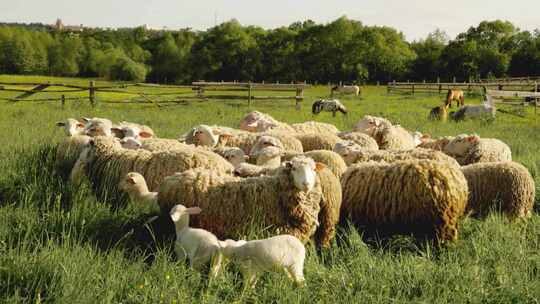 绵羊在草地上吃草视频素材模板下载