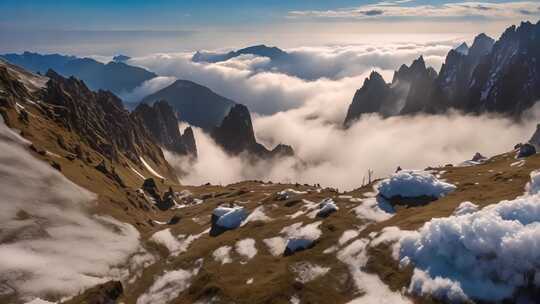 云海环绕的壮丽雪山景致