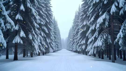 雪中树林高清4k舞台粒子活动背景