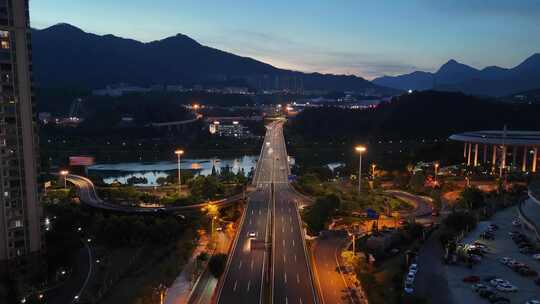 福建三明大桥夜景交通航拍