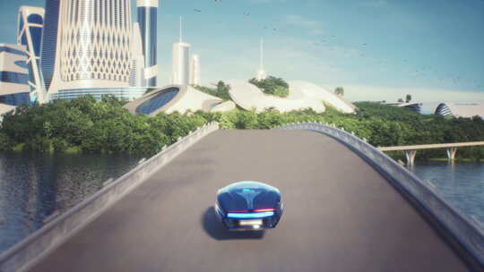 4K，假3D视频游戏。乌托邦城市赛车假游