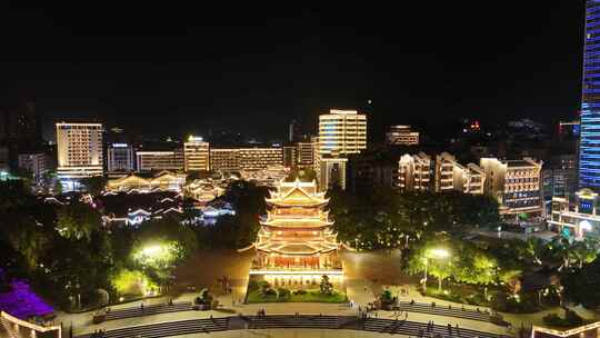 四川宜宾合江楼夜景灯光航拍