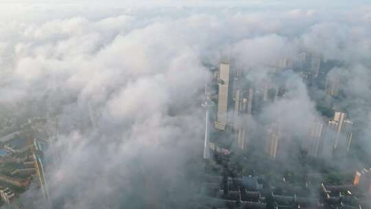 大气城市航拍云雾缭绕的建筑云海高楼