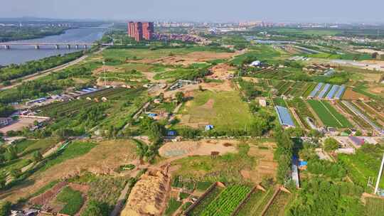 辽宁沈阳浑南区浑河王家湾村建筑用地航拍