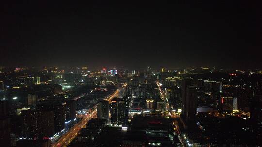 俯瞰长沙城市全景夜景灯光航拍