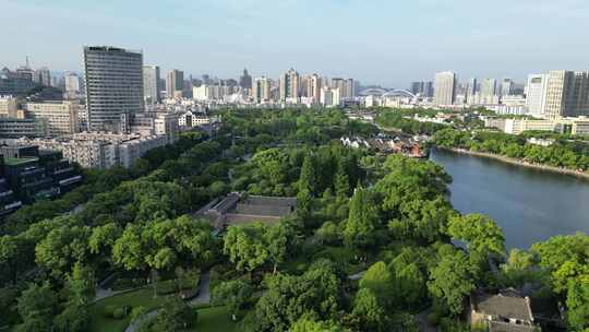 航拍浙江宁波天一阁月湖景区