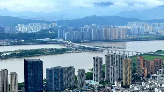 烟雨温州城市风景 浙江温州城市水墨画