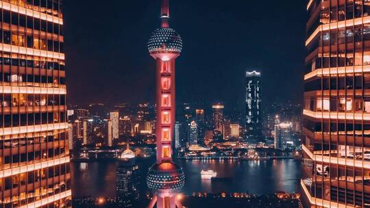 东方明珠夜景航拍