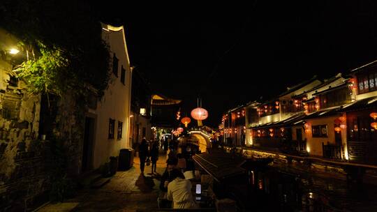 苏州七里山塘街夜景视频素材模板下载