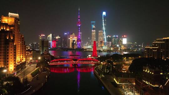 上海繁华夜景航拍
