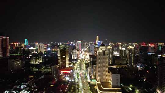 浙江宁波中山路夜景鼓楼夜景航拍