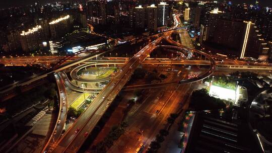 漕溪北路立交夜景环绕航拍视频素材模板下载