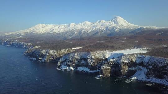 日本北海道知床雪原雪山自然风光航拍