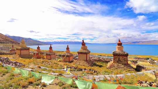 延时航拍当惹雍错西藏那曲尼玛文布南村