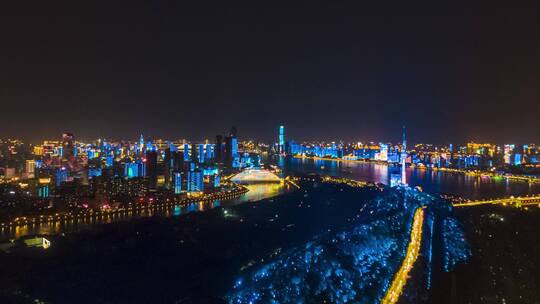 武汉地标武汉夜景延时航拍