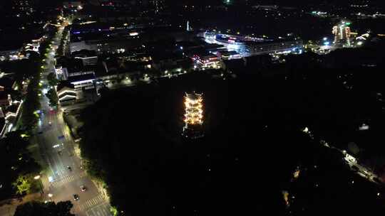 浙江绍兴城市夜景灯光航拍