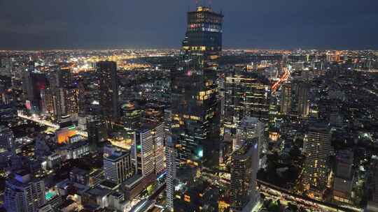 航拍泰国曼谷像素大厦城市高楼建筑夜景风光