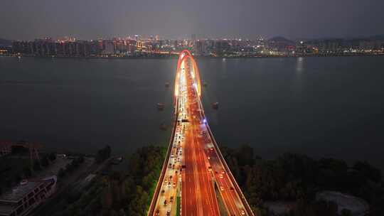 航拍杭州之江大桥夜景
