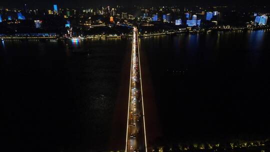 湖北武汉城市地标建筑夜景灯光航拍