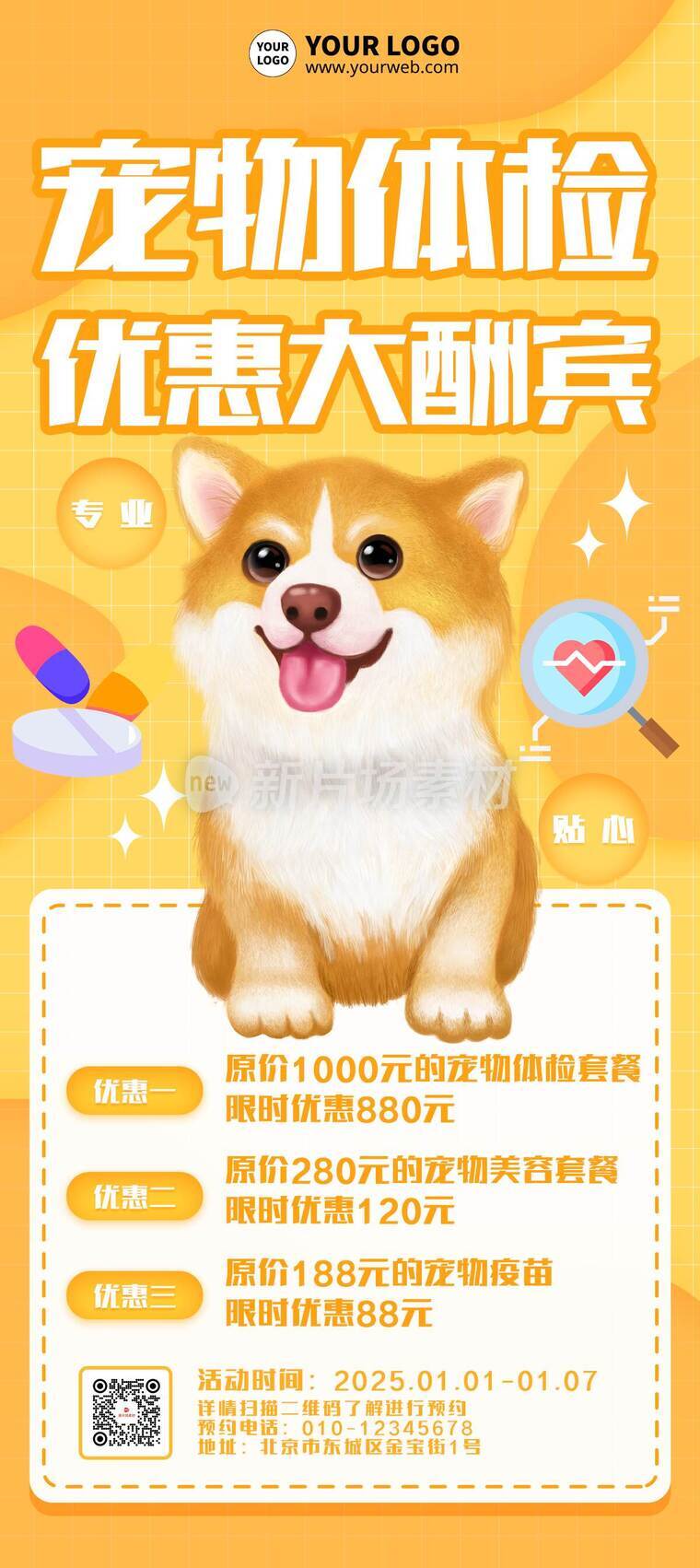 插画风宠物体检优惠活动详情