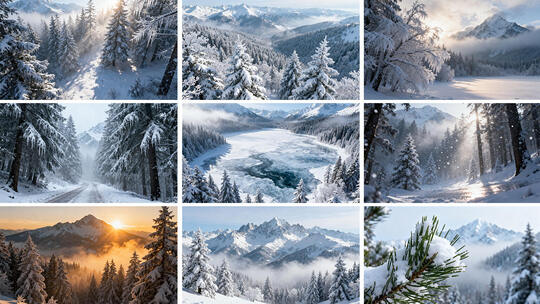 唯美冬天森林雪山雾松雪松大寒小寒立冬冰花